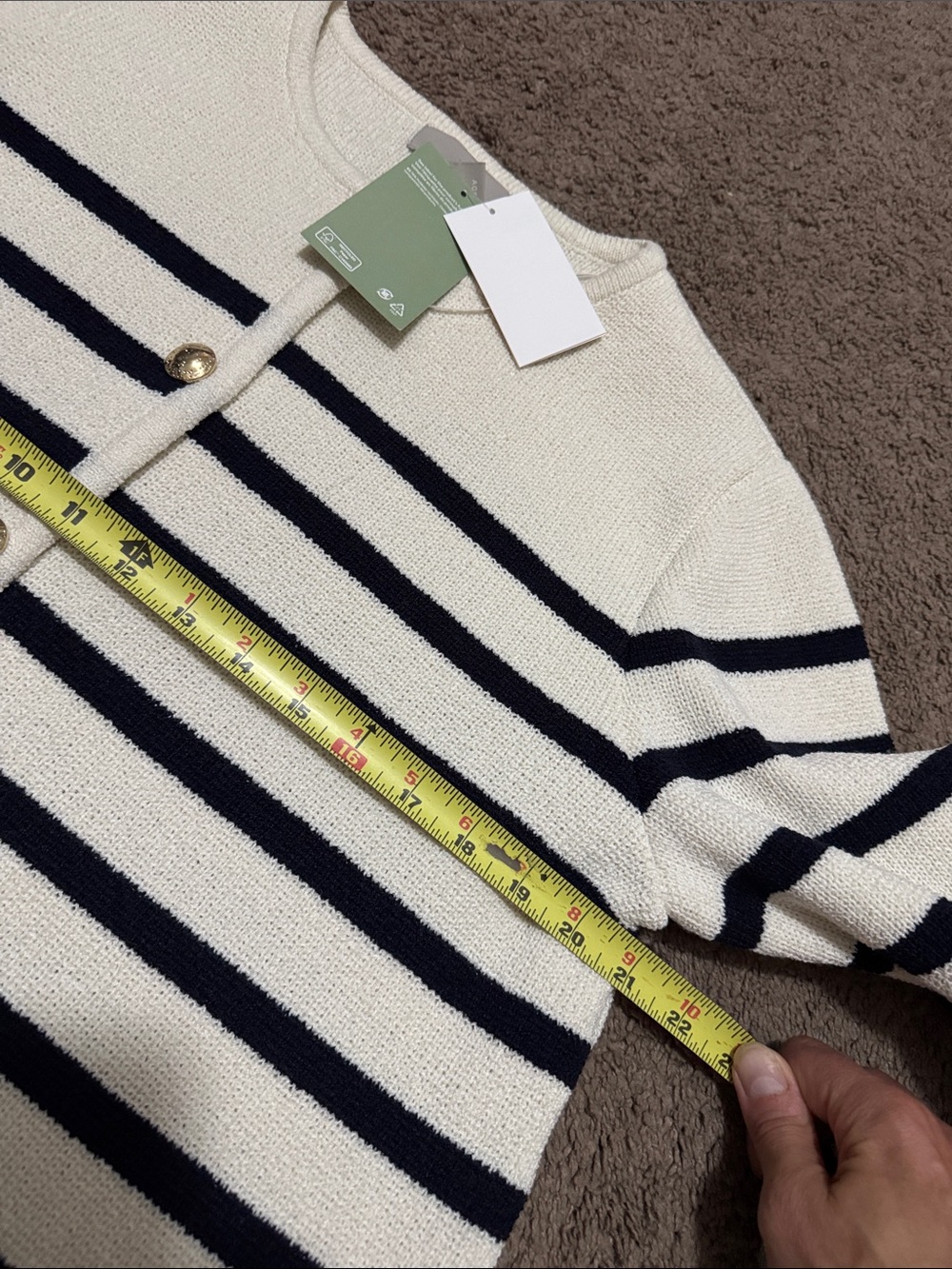 NWT H & M Knit Cardigan-Cream/Black Striped-Gold Toned Buttons-Poly Blend-Sz M - Picture 11 of 15